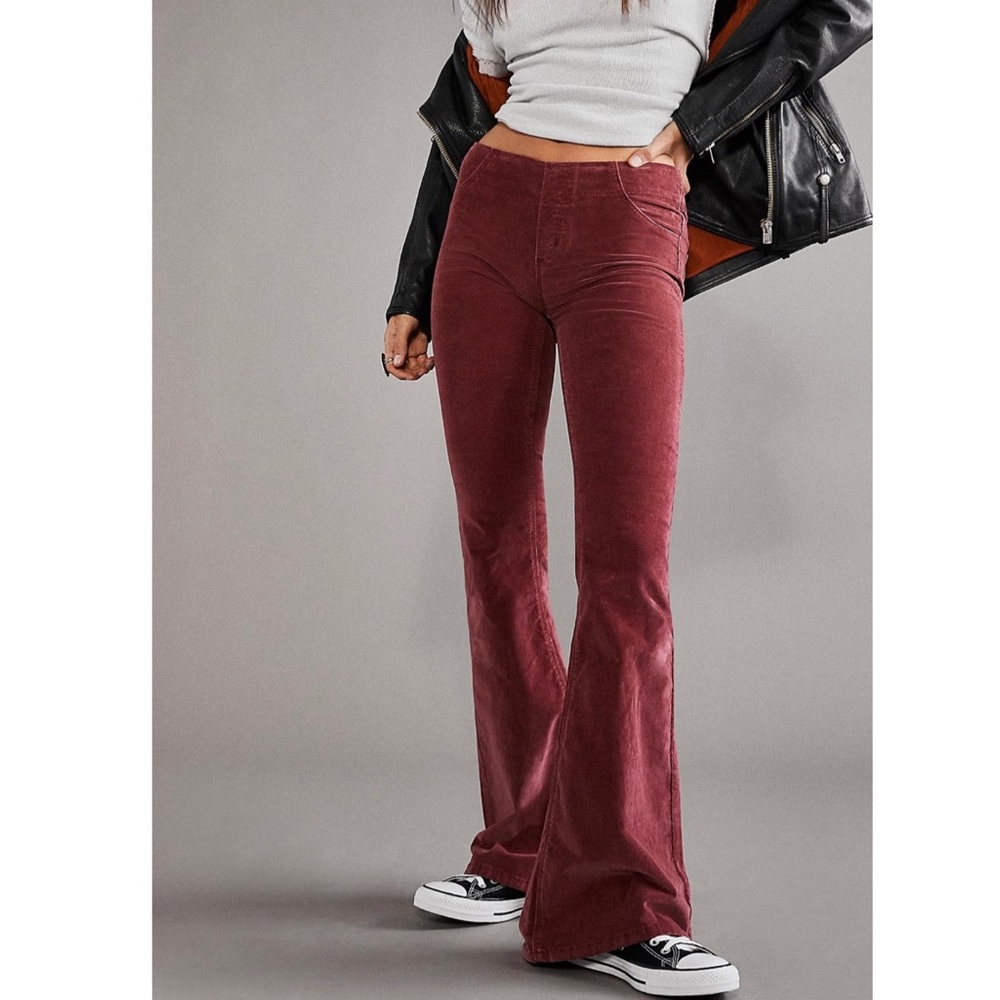 Maroon Corduroy Flare Free People Pants